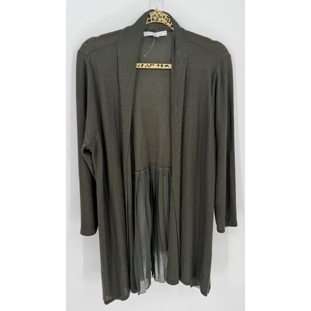 fever Women's Pleated Sheer Knit Open Front Long Cardigan